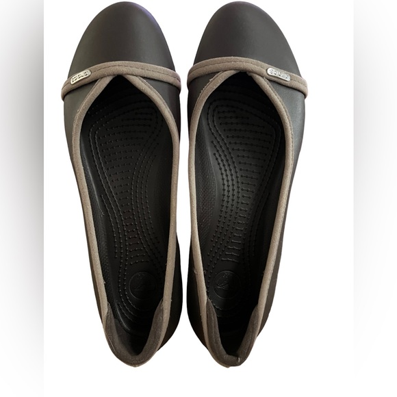 Crocs Kaela Slip-on Shoes Brown Ballet Flats Faux Suede Trim size 11W - Picture 1 of 5